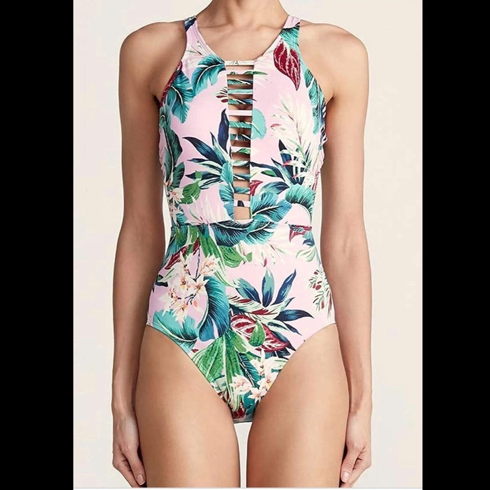 Miraclesuit Womens Vintage Floral Leah High Neck One Piece Swim Bathing Suit NWT